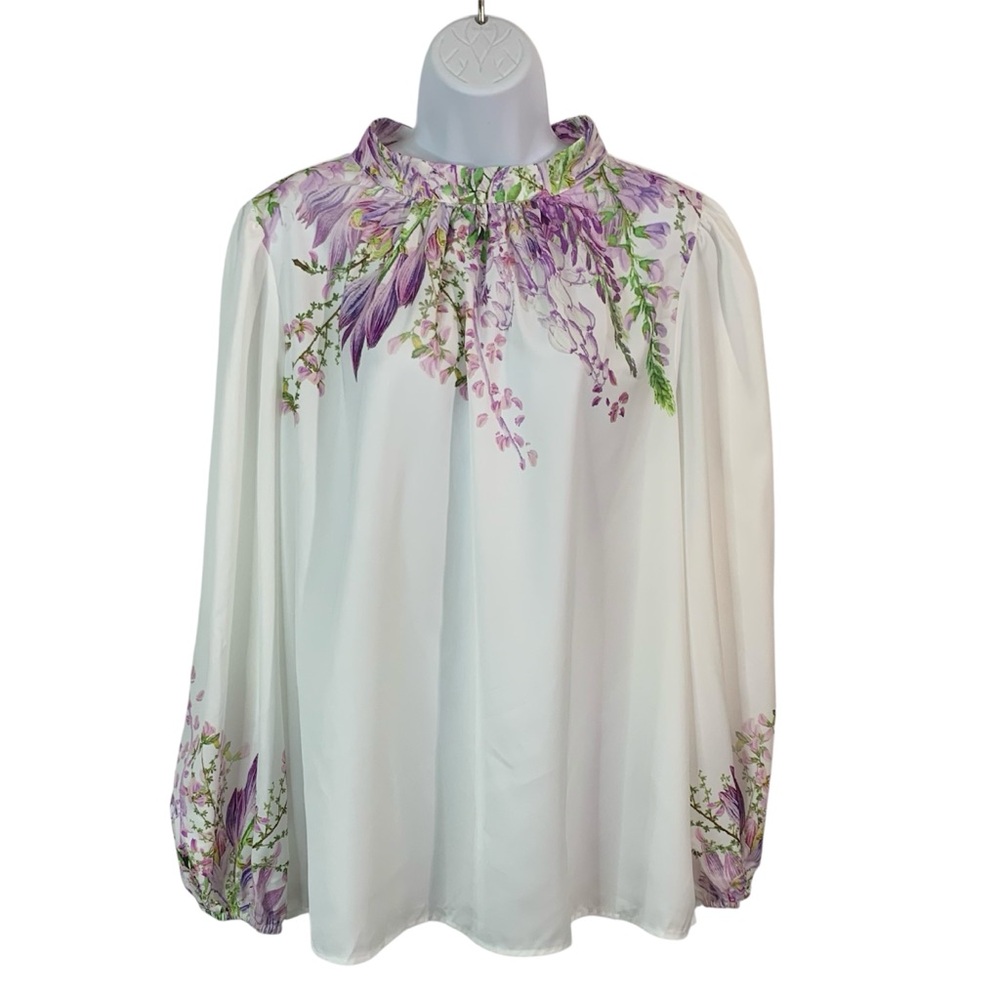 SHEIN CURVE Mock Neck Flowy Purple Floral Top Sz 3XL